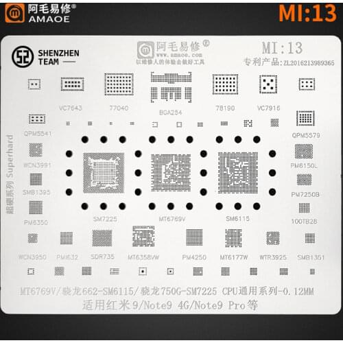 AMAOE Stencil MI:13 For Redmi 9 Note9 4G SM6115 SM7225 MT6769V CPU Reballing Stencil IC WCN3991 PM6150L MT6177W SMB1351 PM7150B