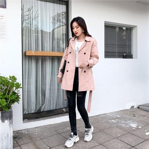 New Trench Women Female Windbreaker Fashion Causal Solid Clothes Long Loose Outwear Ladies Elegant Double Breasted Coats W101