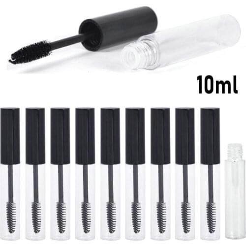 5pcs 10ml Portable clear mascara tubes with wand packaging Liquid Eyelash bottle Black Cap Empty Refillable cosmetics containers