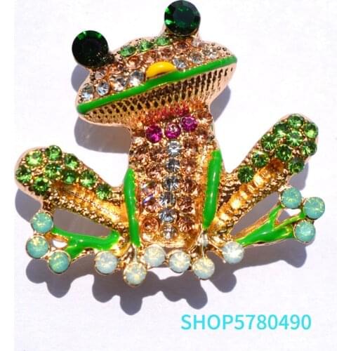 Elegant Jewelry Gold Color Cute Frog Brooch for Women Rhinestone Brooch Sweet Enamel Pin Ladies Gifts Wedding Party Decoration