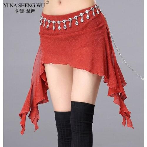 Women Belly Dance Clothes Short Skirts Practice Sexy Wrapped Skirt Silver Silk Bellydance Costume Accessories Practicewear