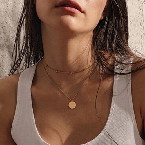 Steel chain ladies multi-layer necklace stainless steel pendant pendant moon necklace chain coin pendant necklace jewelry