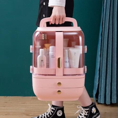 Woman household cosmetics storage box portable suitcase makeup finishing bags dustproof waterproof 2 drawer make up handbag pack