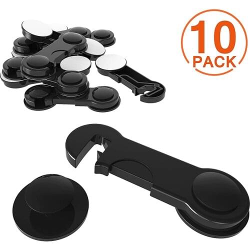 10Pcs Baby Safety Plastic Lock Catch Children Protection Refrigerator Latch Lock Clasp for Cabinet, Black
