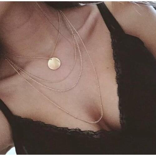 12Pcs/lot Geometric Coin Pendant Multilayer Necklace for Women Chain Necklace Wholesale