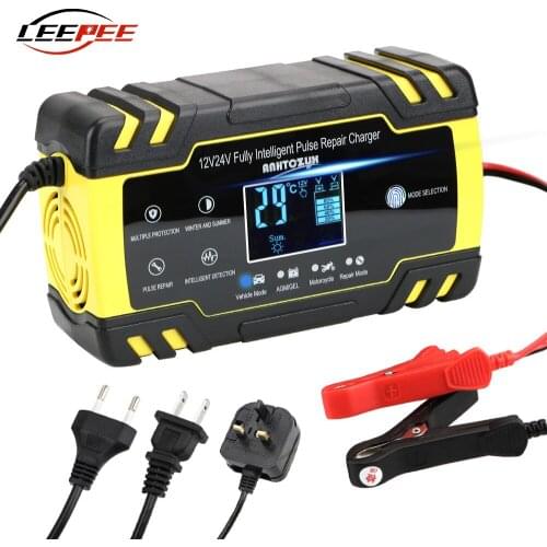 12V 24V EU/US/JP/UK Plug Battery Chargers Pulse Repair Tools Digital Touch Screen Truck Trailer 4x4 Motorcycle Car Accessories