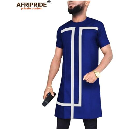 2019 African Dashiki Shirts for Men Short Sleeve Tops Long Shirt Tribal Blouse Slim Fit Traditional Wear AFRIPRIDE A1912011