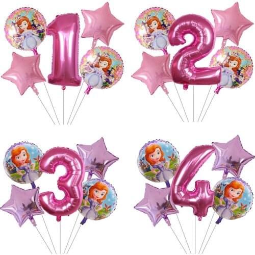 5pcs Princess Sofia Girl Birthday Themed Party Decor Foil Helium Balloons Latex Air Globos Kid Toys Baby Shower Inflatable Toys