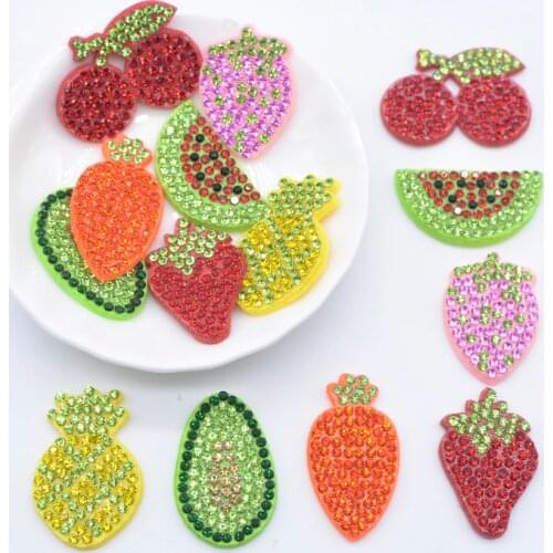 28Pcs Strawberry Watermelon Carrot Pineapple Avocado Cherry Crystal Rhinestone Applique for DIY Headwear Clips Decor Accessories