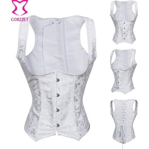 Steampunk White Jacquard Waist Trainer Corset Underbust Vest Bustier Sexy Corselet Plus Size Burlesque Gothic Clothes For woman