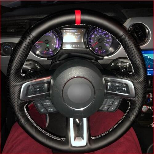 Red Marker Artificial Leather Steering Wheel Cover for For Ford Mustang 2015 2016 2017 2018 2019 2020