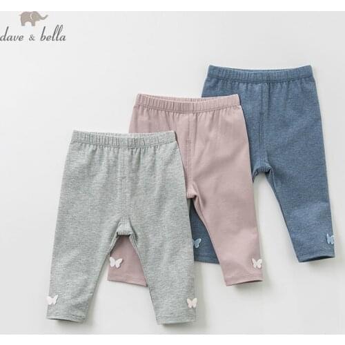 DB10568 dave bella spring baby girls pants children full length kids pants bow infant toddler trousers
