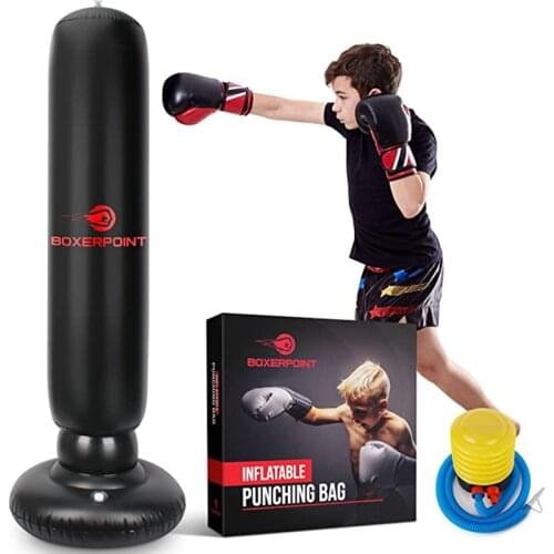 1.6m High 0.4mm thickness kids Boxing Sandbag Inflatable Punching Bag Fitness Sport Kick Martial Training Inflatable Column Tumb