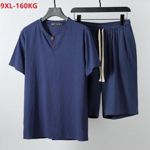 High quality summer Japan style short sleeve tshirt and shorts Men linen vintage big size 8XL 9XL oversize cheap big sale tops