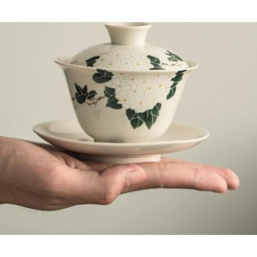 Ceramic Plant Ash Handmade Tureen Ceramic Kung Fu Tea Set Bowl Sopera De Ceramica Gaiwan Chrysanthemum Tea Gift for Boyfriend