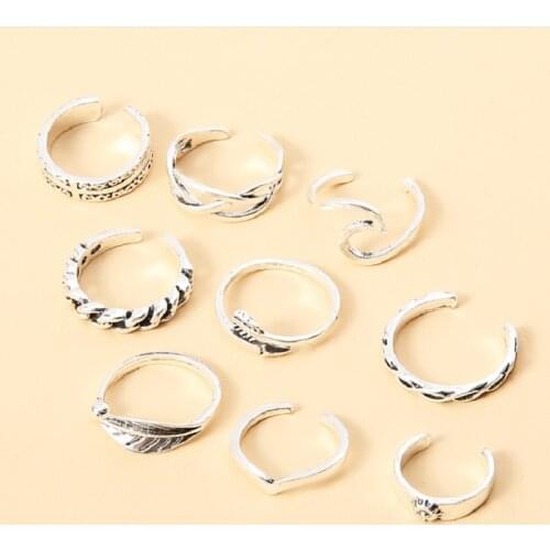 9Pieces Open Toe Rings for Women Hypoallergenic Adjustable Flower Knot Simple Arrow