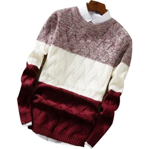 Mens O-Neck Puloover Warm Autumn Winter Patchwork Comfortable Slim Fit No Yq Clothes Knitted Casual Male Sweater Drop Shipping