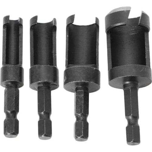4Pcs Carbon Steel Wood Drill Bit Set,1/4 Hex Shank Woodworking Carbon Steel Wood Work Plug Cutter Cutting Power Tool Drill Bit S
