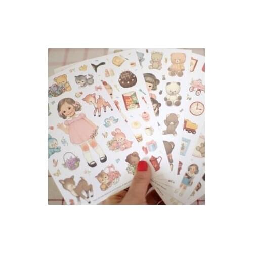 6 pcs/Bag Creative doll washi paper sticker DIY decoration sticker for diary album scrapbooking label sticker kawaii stationery