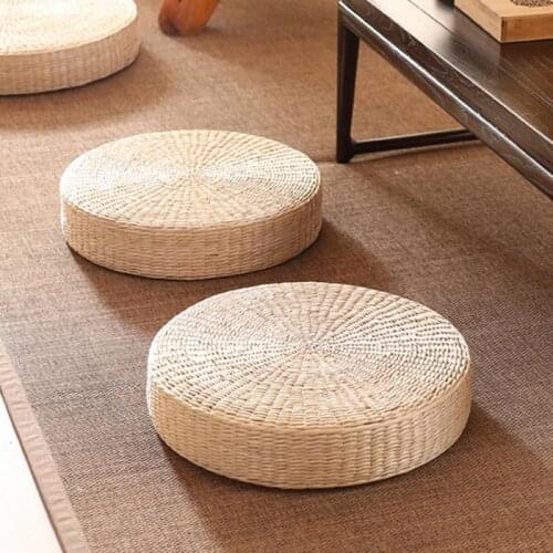 Floor Cushion Japanese Style Handcrafted Eco-Friendly Padded Knitted Straw Flat Seat Cushion,Hand Woven Tatami Woven Straw Seat