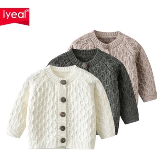 IYEAL Newest Baby Sweater Knitted Boys Girls Toddler Solid Sweater Handmade Infant Single Breasted Cardigan Kids Newborn Clothes