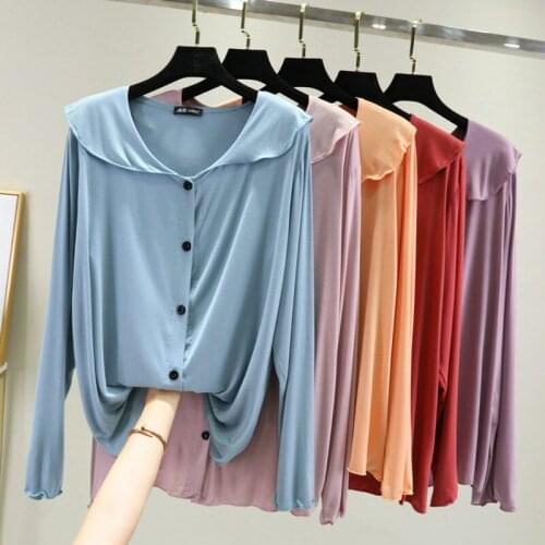 Office Lady Button T-Shirt Summer Women 0-Neck Full Sleeve Casual Big Size Solid Color Fashion Modal Grace Shirt kPaCotAkoWka