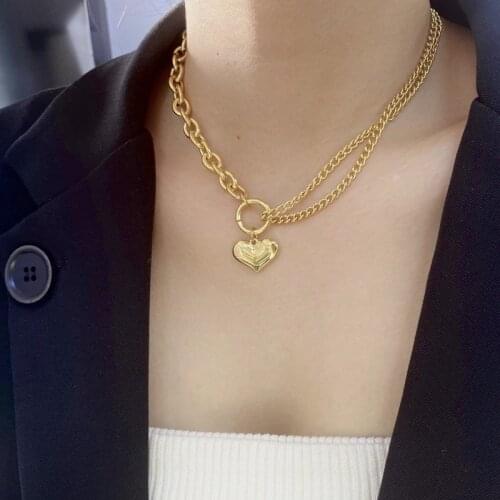 Titanium metal wind European and American love splicing chain chain chain chain necklace autumn and winter sweater necklace