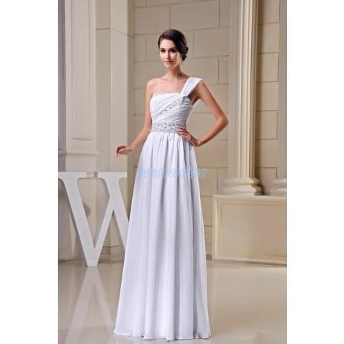 Prom dresses 2020 modest real photo crystal beading one shoulder custom plus size gown long white Bespoke Occasion Dresses