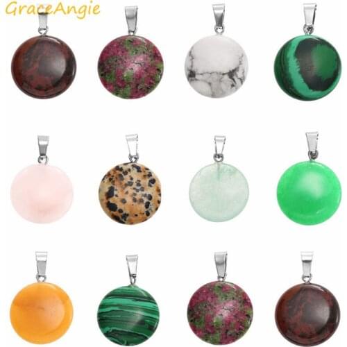 10PCS Mixed Natural Stone Pendant Round Pink Green Quartzs Vintage Charms Pendant For DIY Jewelry Best Friend Gift 20*32.5mm