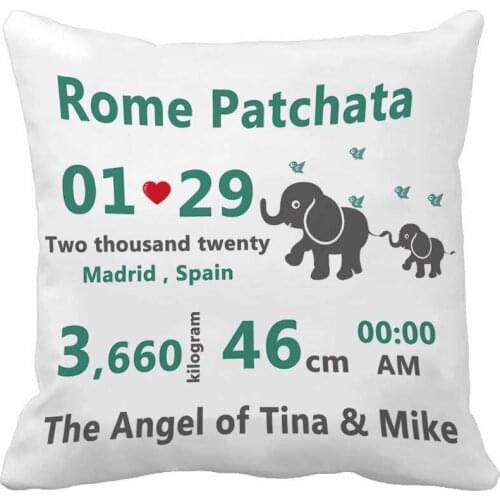 Custom Birth Data Printing Cute Elephants Throw Pillow Case Decorative Cushion Cover Pillowcase Birthday Gift By Lvsure