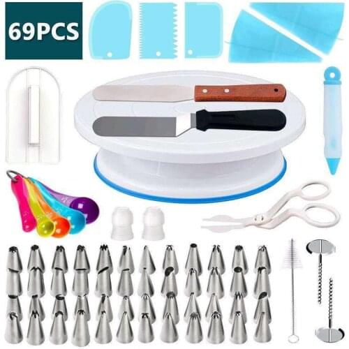 Cake Decorating Turntable 69 Pieces Bakery Pattern Decorating Tool Packaged Combination Rotating Cake Turntable Decorating Turnt