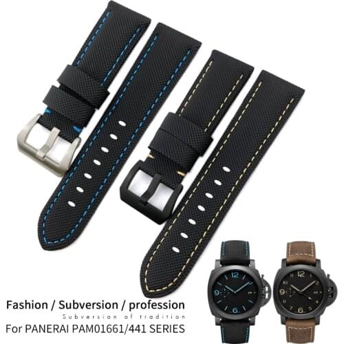 24mm Top Quality Nylon Canvas Leather Watch Strap For Panerai Watchband pam01661/00441/1312/111 Wrist Band Bracelet Accessories