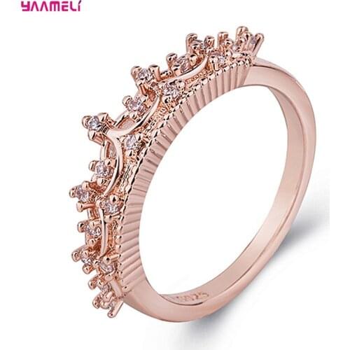 Romantic 925 Silver Ring Crown Shaped Cubic Zircon Gemstones Fine Jewelry for Women Wedding Party Gifts Wholesale Sale