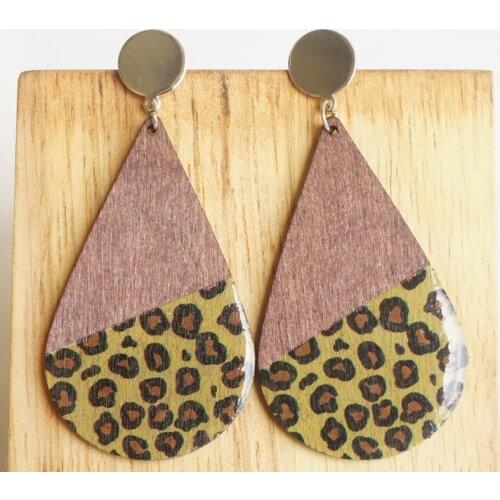 Cow Pattern African Leopard Wood Statement Drop Earring Jewelry Gutta Percha Retro Vintage Bohemian Geometric Unique Earrings