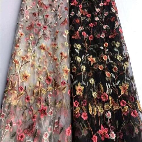 Mesh Bottom Multi-Color Flower Embroidery Lining Womens and Childrens Clothing Skirt Wedding Dress Embroidery Fabrics