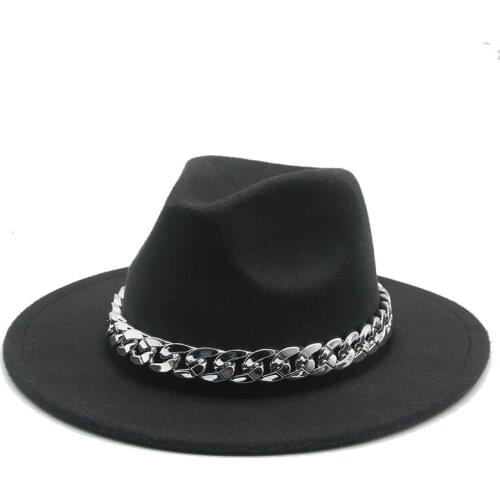 Hats for women thick silver chain panama band belt felted hats men caps women luxury wide birm solid formal fedora women hats