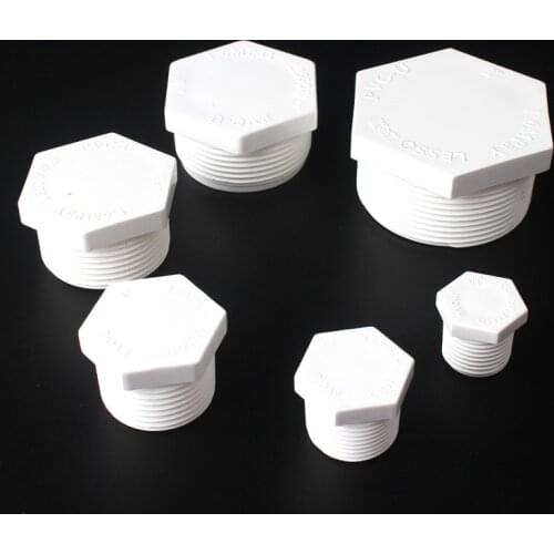 PVC Pipe Male Thread Plugs Garden Water Aquarium Accessories 1/2'' 3/4'' 1'' 1-1/2'' 2'' Thread Pipe Fitings Hose Connector