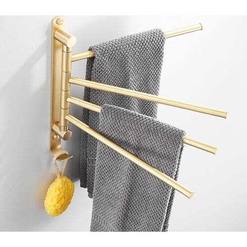 Fodable Towel Bars with Hooks Brass White Swivel Towel Rack Rotating Holder Bathroom Accessories