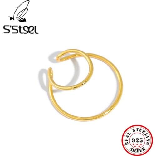 SSTEEL Round Earrings Sterling Silver 925 Clip Earring For Women Ear Cuffs Gold Kpop Earings Pendientes De Mujer Fine Jewelry