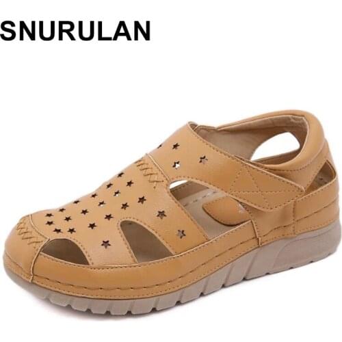 SNURULAN Europe and the United States single shoes wedges car suture lightsome hollow out mom shoes autumn sandals for women