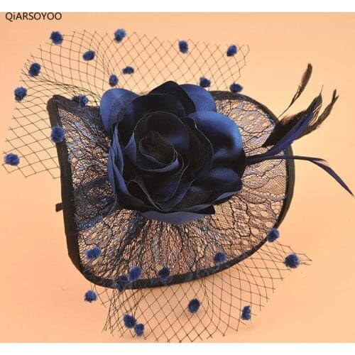 2017 Vintage Lace Mesh Wedding Headband DOT Veil Feather Flower Cocktail Dinner Ladies Church Bow Fascinator Hair Accessories