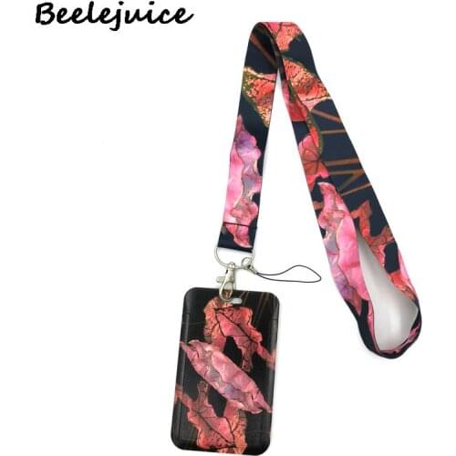 Vintage Red Flowers Credit Card ID Holder Bag Student Women Travel Bank Bus Business Card Cover Badge Accessories Lanyard Straps