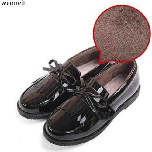 Weoneit New Spring Autumn Winter Boys Girls Children PU Leather Shoes Fringe Kid Oxford Brand Tassel Bow Flats Shoes Size 26-39