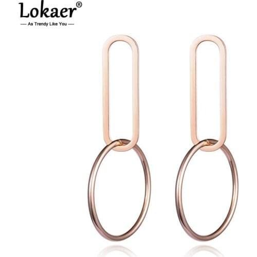 Lokaer Womens Fashion Geometric Round and Square Rose Gold Titanium Steel Womens Earrings Party Accessories E17054