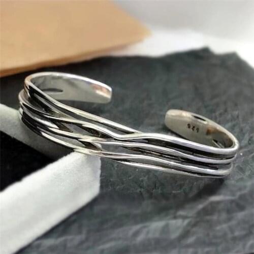 Sole Memory Vintage Wavy Thai Silver 925 Sterling Silver Female Resizable Bracelets SBR294