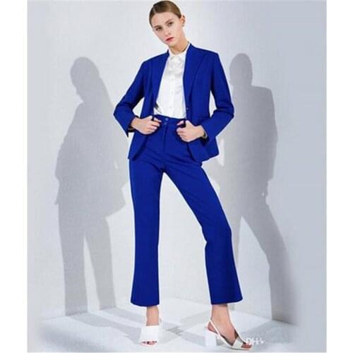 Custom Made Royal Blue 2 Piece Set Women Business Pantsuits Office Formal Uniform Ladies Work Wear Blazer Outfit Pantsuit