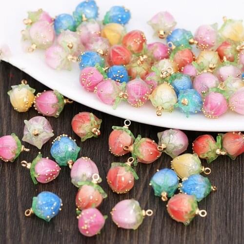 10pcs 9x16mm Resin Strawberry Shirt Buttons Rose Buds Pendant Diy Earrings Hairpin Garments Handmade Material Accessories