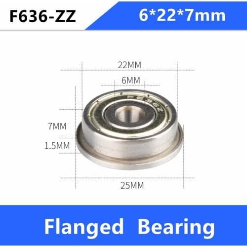 200pcs/lot F636ZZ F636-ZZ Z F636Z 6x22x7 mm miniature shielded flange deep groove ball bearing F636-2Z 6*22*7