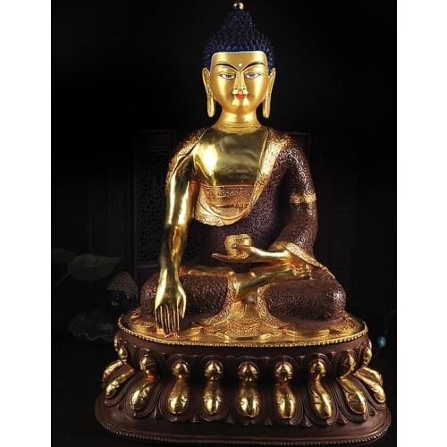 44 cm LARGE # HOME hall efficacious Protection Talisman Huge gold-plated gilt Sakyamuni Buddha buddha Buddhist statue