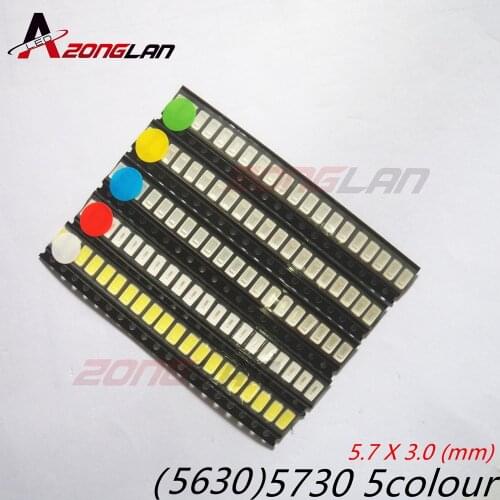 500pcs=5colors x 100pcs 5050 5730 1206 0805 0603 3528 LED Diode Assortment SMD LED Diode Kit Green/ RED / White / Blue / Yellow